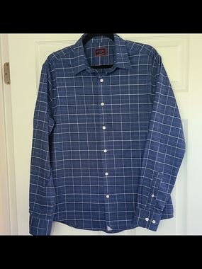 Untuckit Men’s Blue Windowpane Button-Up Shirt Size L